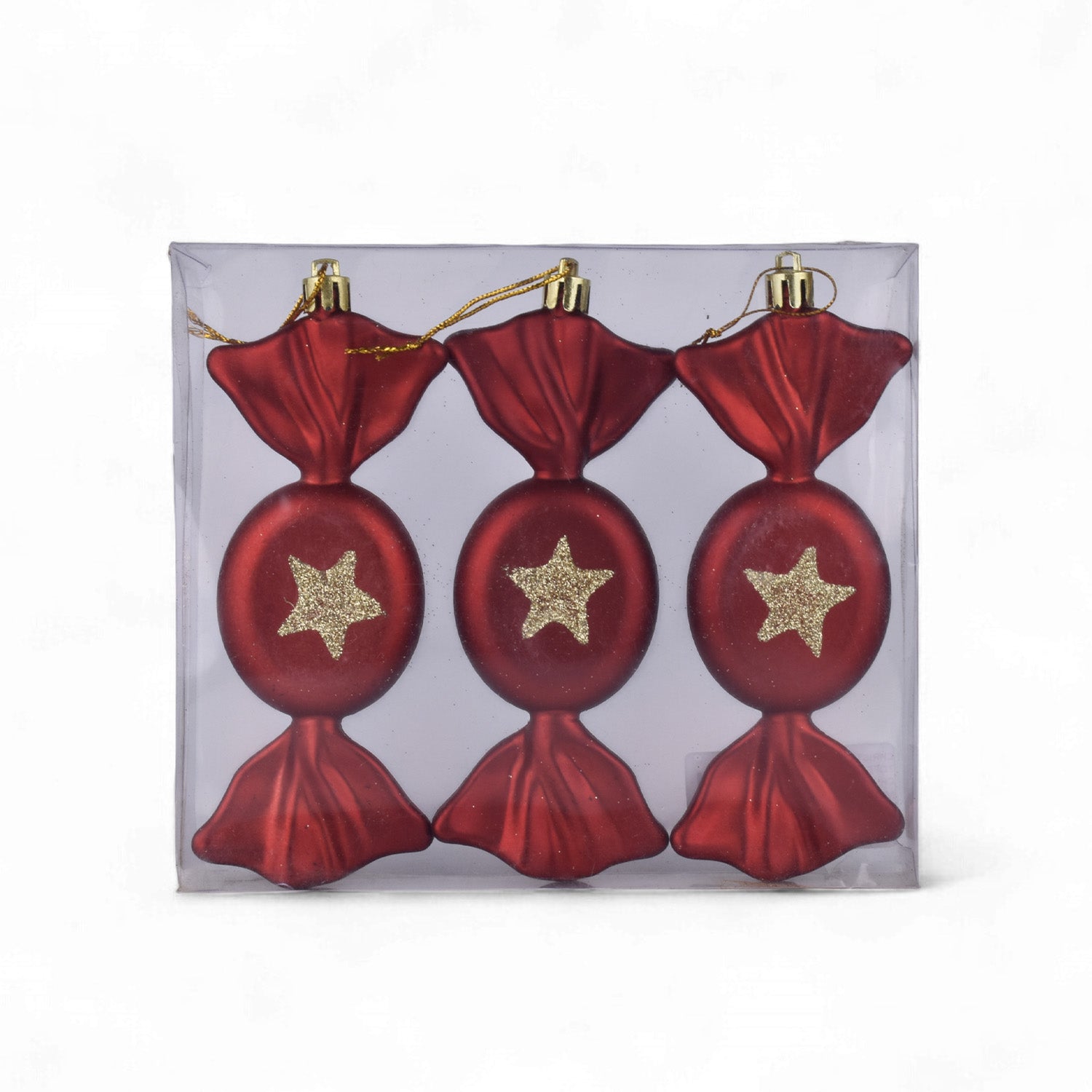 Red Candy Christmas Tree Hanging Ornament – Set of 3 | Festive Glitter Star Decor