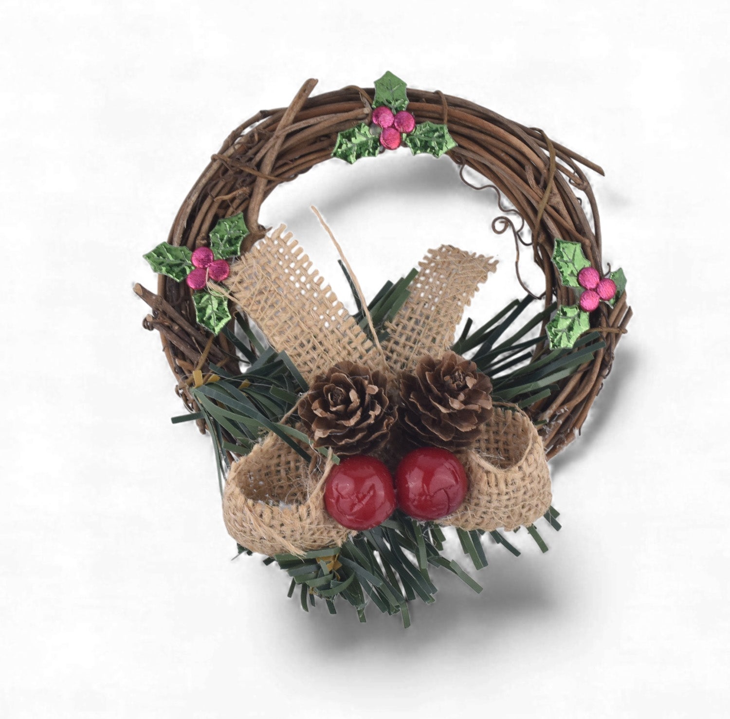 Rustic Christmas Twig Wreath with Pinecones & Berries