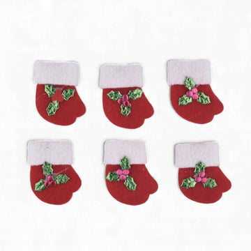 Mini Christmas Hanging Stocking Ornaments – Set of 6 Decorative Felt Mittens