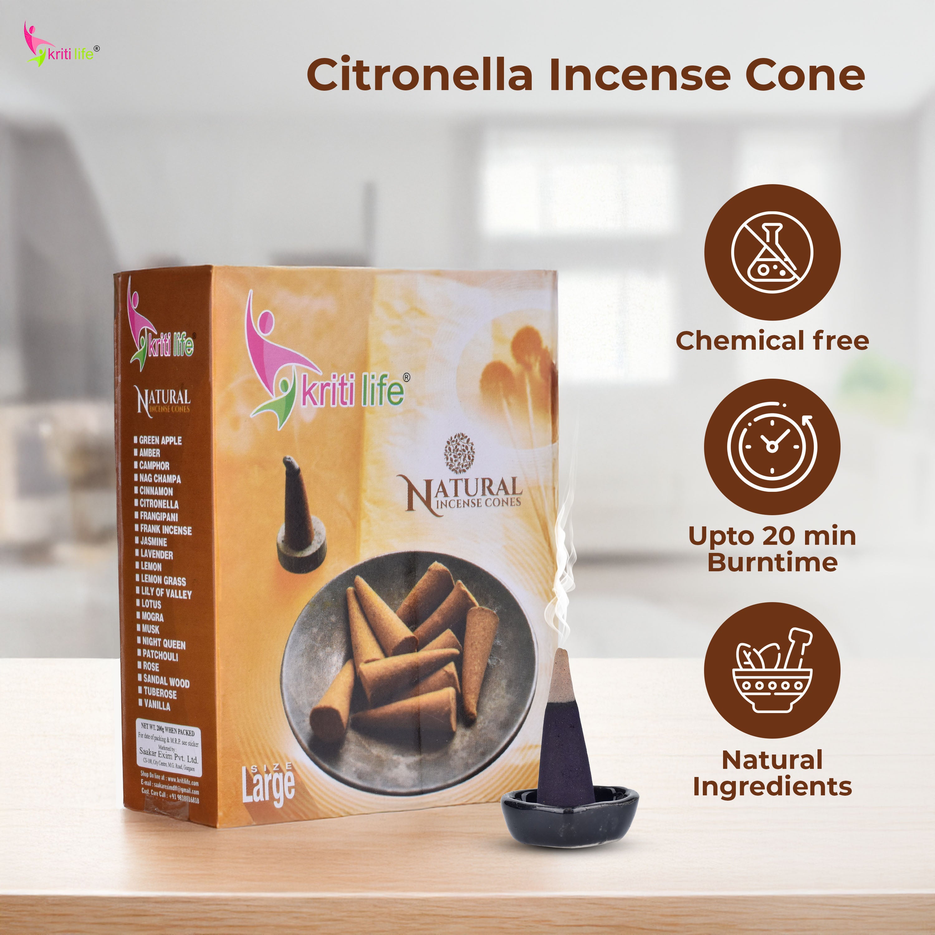 Incense Cone - Citronella 60 Pcs Burn Time 40 Minutes