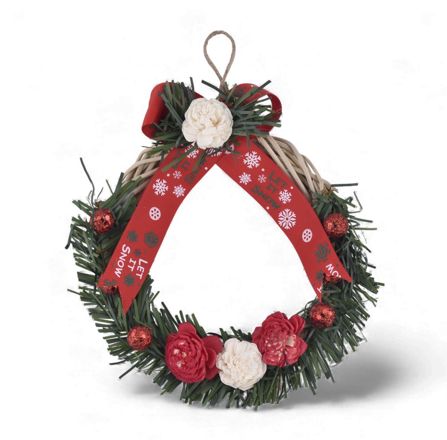 Christmas Floral Wreath – Festive Hanging Décor (Beige & Red)