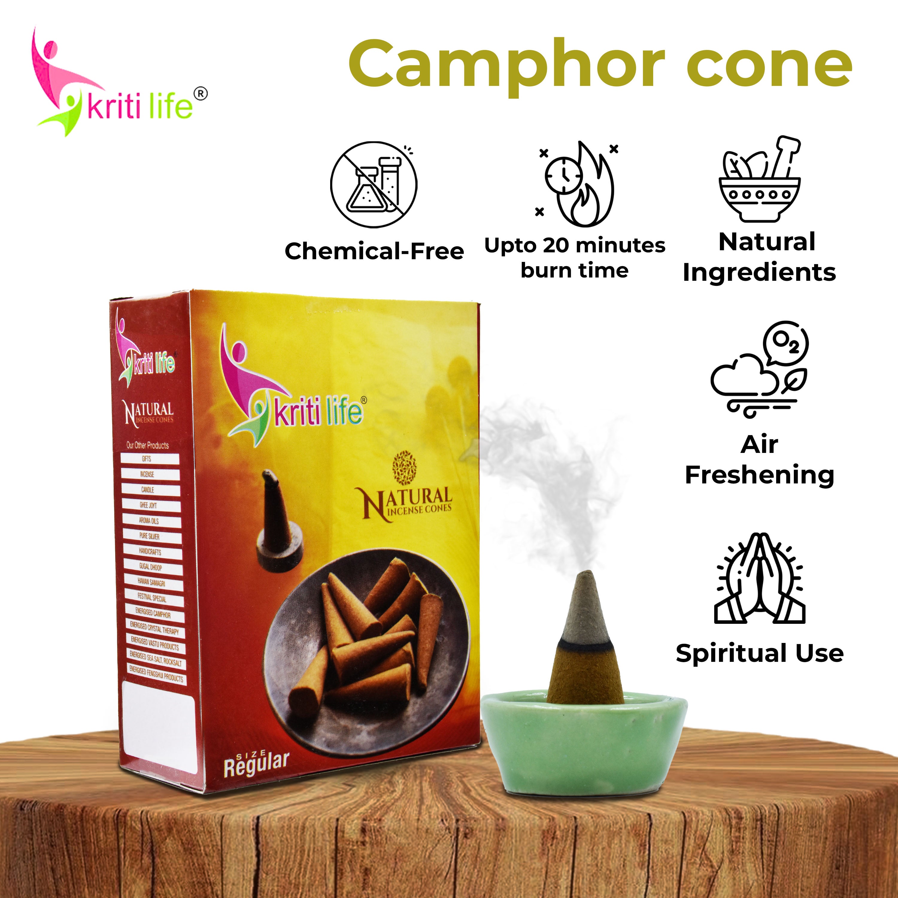 Incense Cone - Camphor 150 Pcs Burn Time 20 Minutes