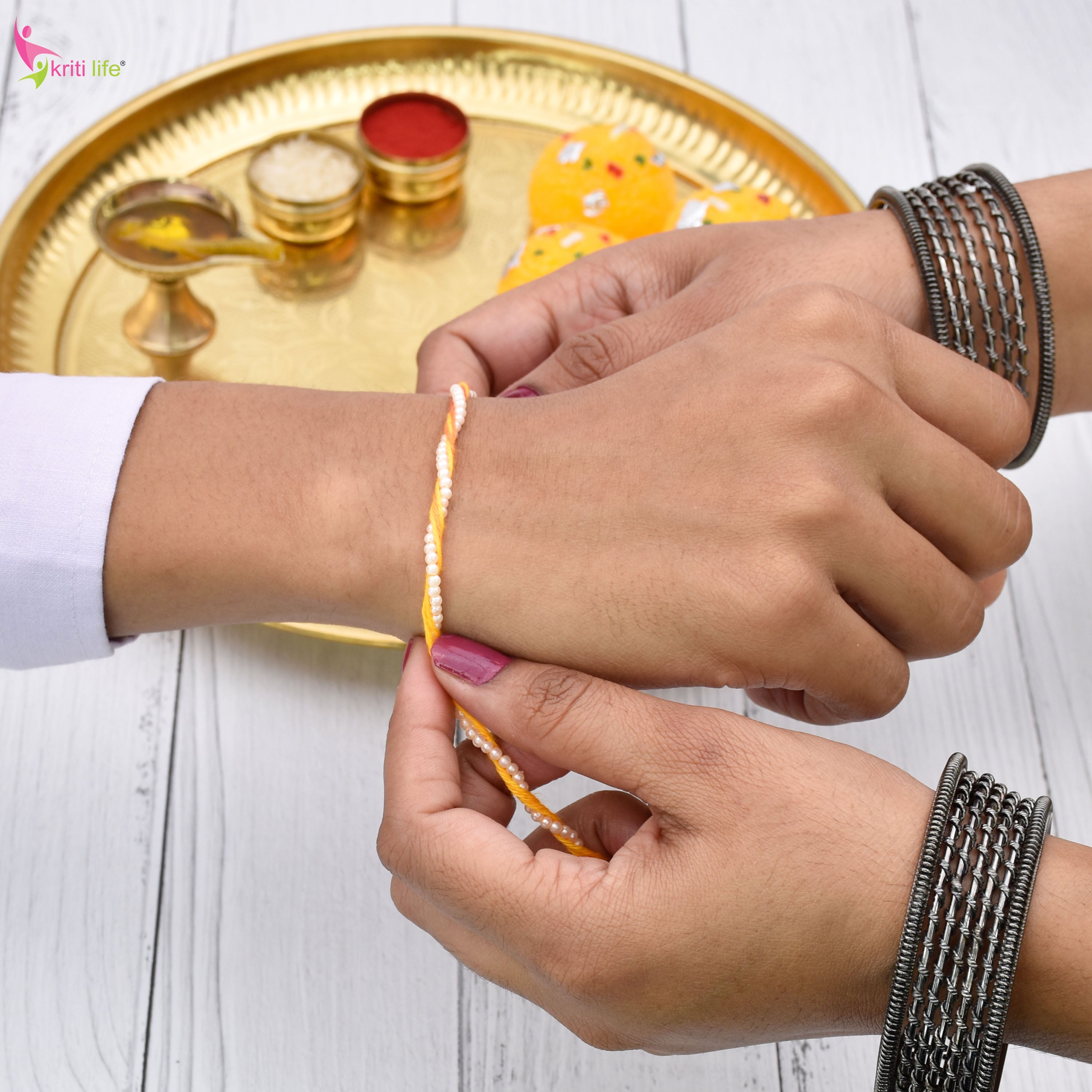 Pearl Beads Mouli Rakhi Set of 2