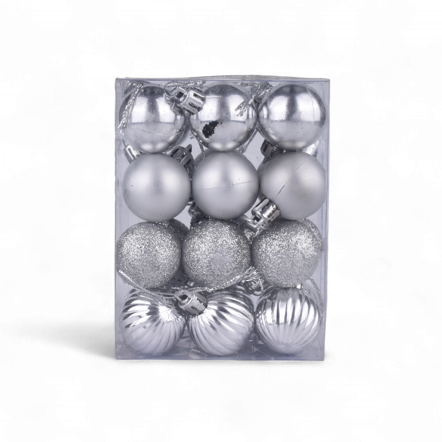 Silver Christmas Tree Hanging Balls – Pack of 24 | Glossy & Glitter Ornaments