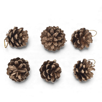 Natural Pine Cone Christmas Hanging Ornaments – Set of 6