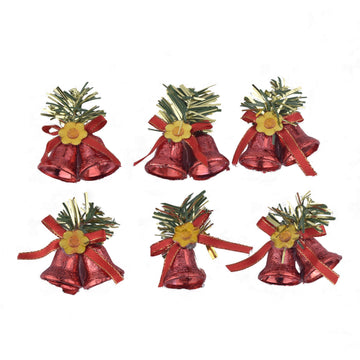 Decorative Christmas Red Double Bell Ornaments – Pack of 6