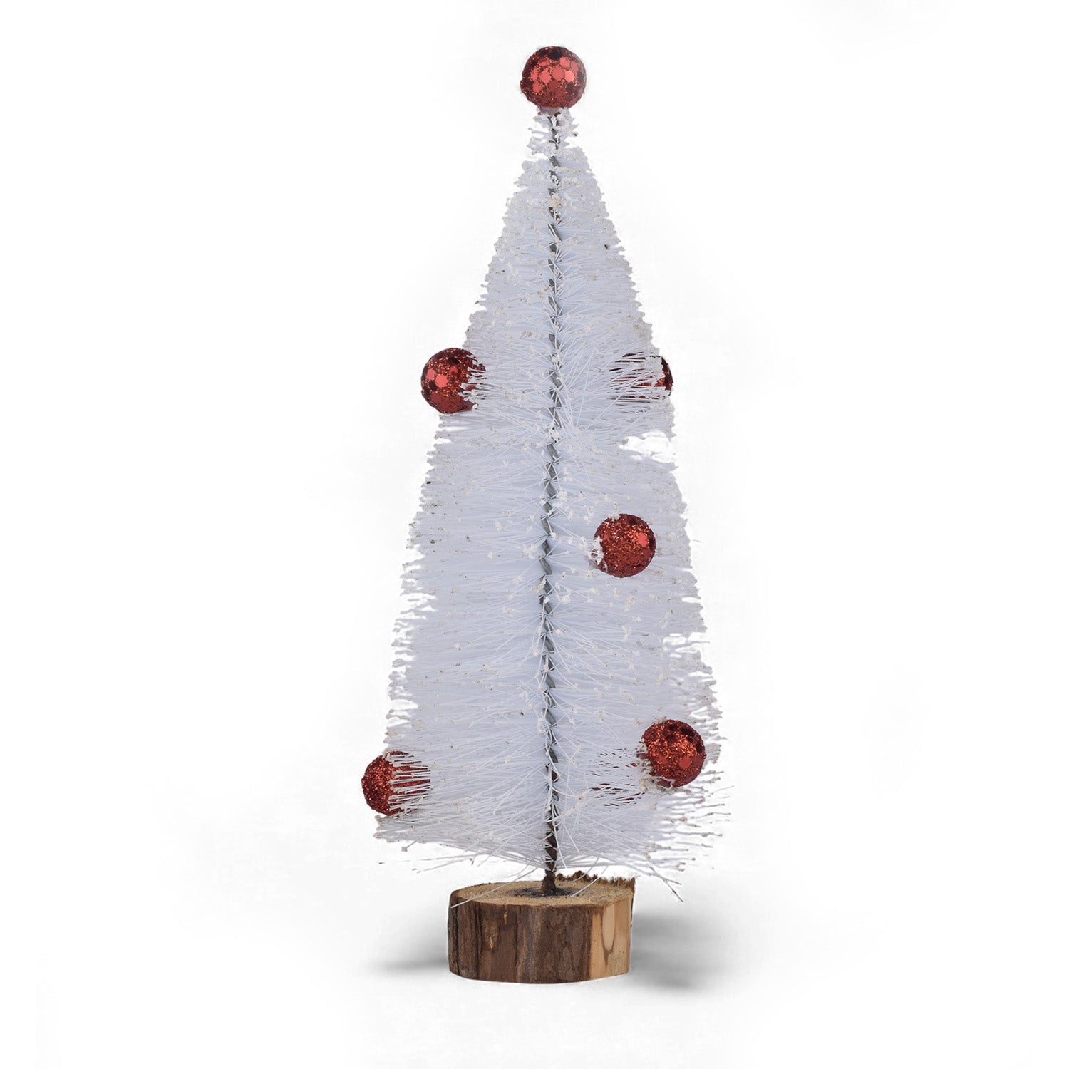 Mini White Table Christmas Tree with Red Balls – 20 cm | Wooden Base