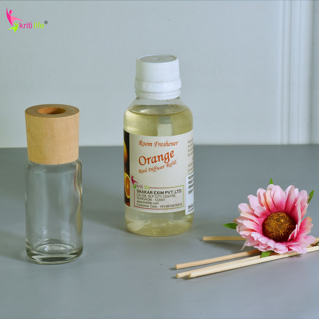 Kriti Life Reed Diffuser Refill - Orange 90ML Long-Lasting Room Fragrance