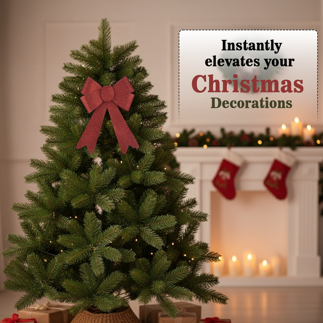 Red Glitter Christmas Bow 17 Cm