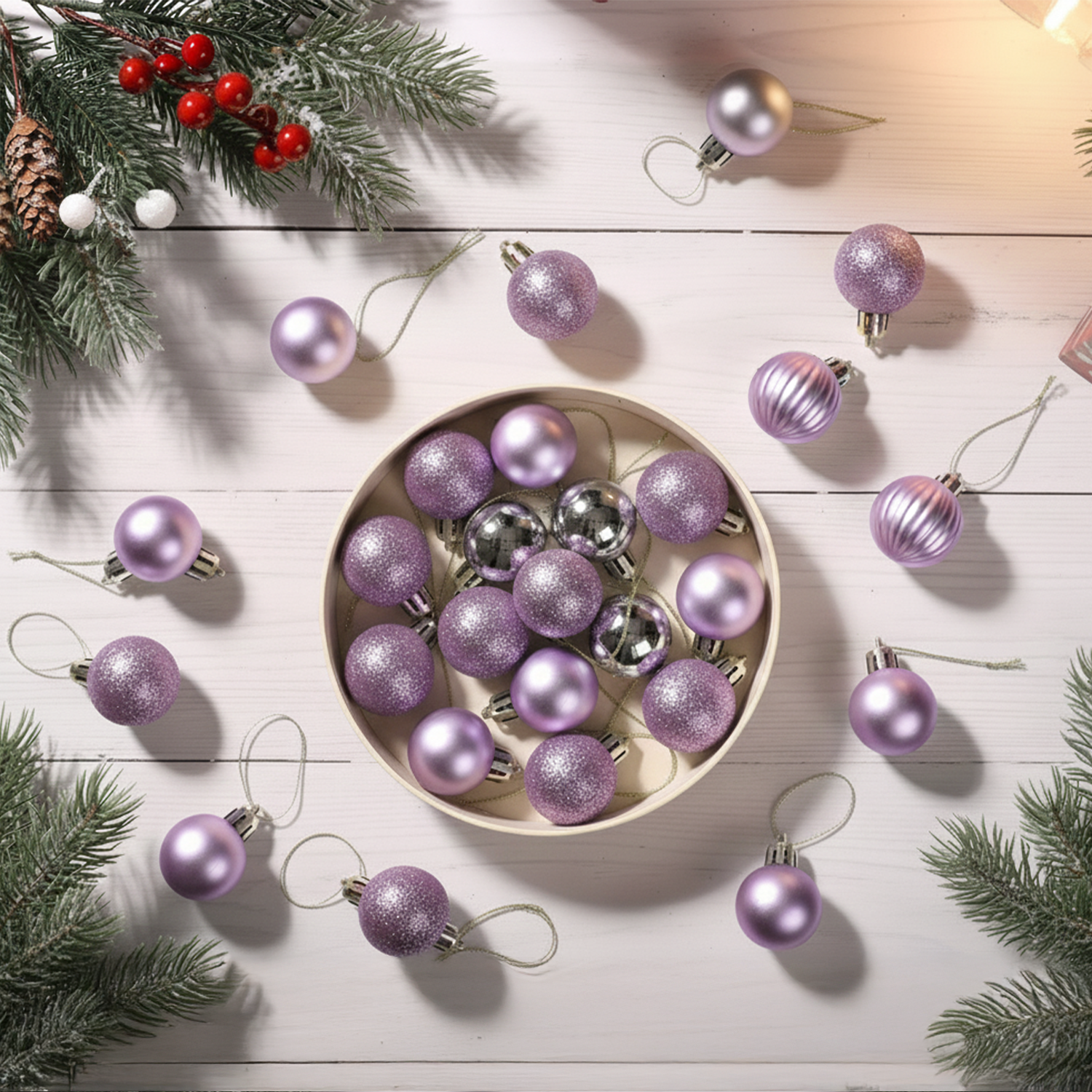 Pink Christmas Tree Hanging Balls – Pack of 24 | Matte, Glossy & Glitter Ornaments