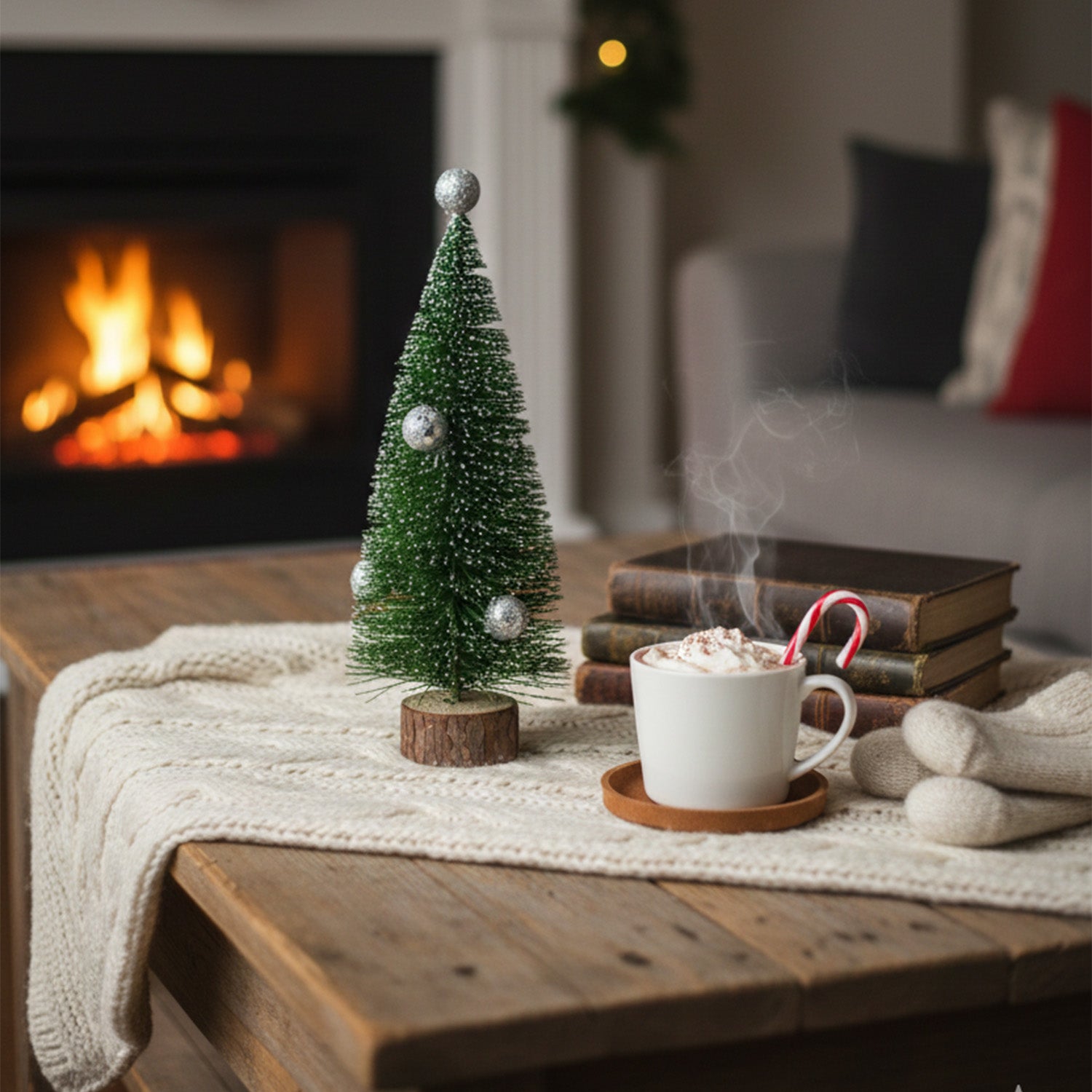 Mini Table Christmas Tree – Green Bottle Brush with Silver Balls (20 cm)