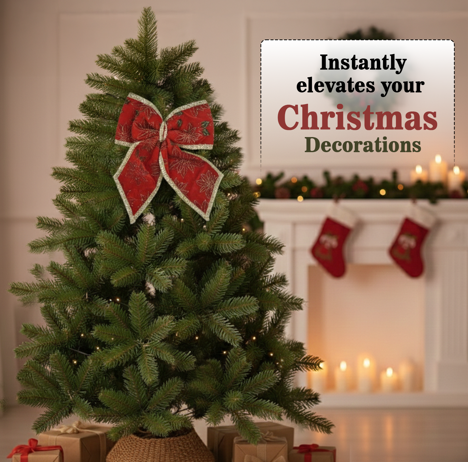 Red Fabric Christmas Bow 30 Cm