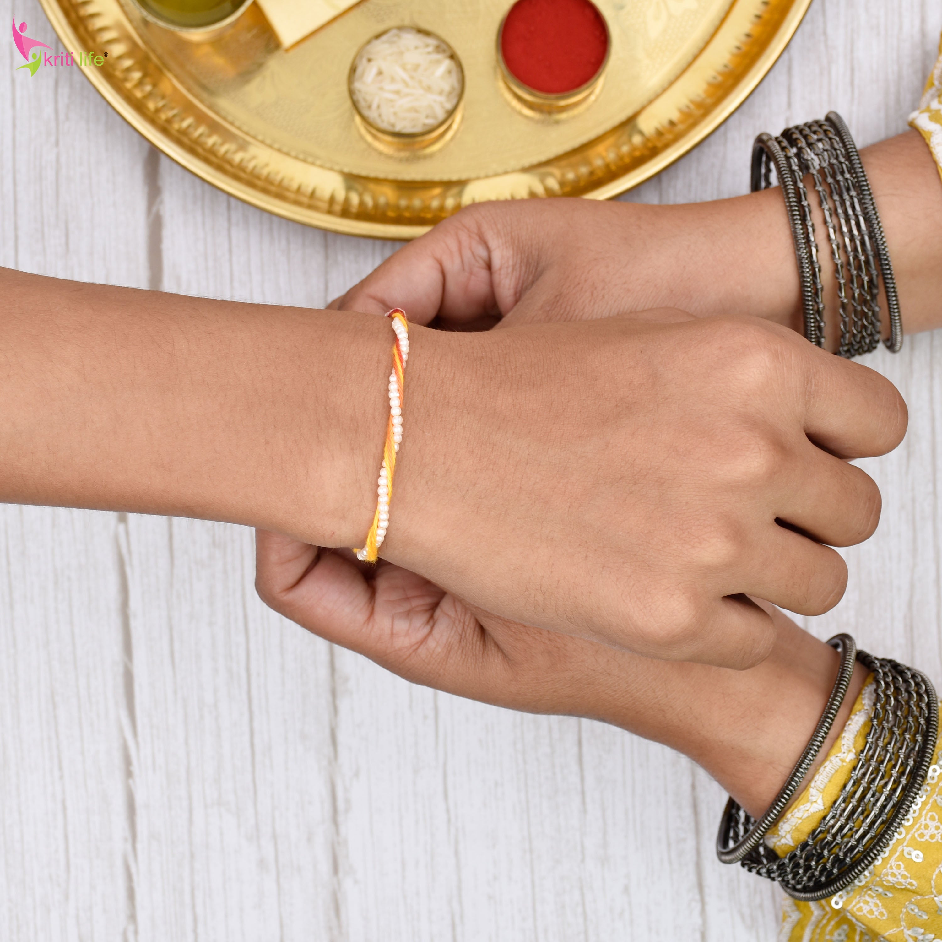 Pearl Beads Mouli Rakhi Set of 2