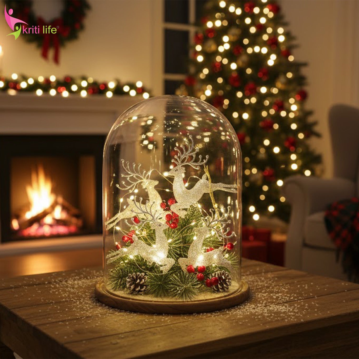 Silver Glitter Reindeer Christmas Ornaments – Hanging Décor (Pack of 4)