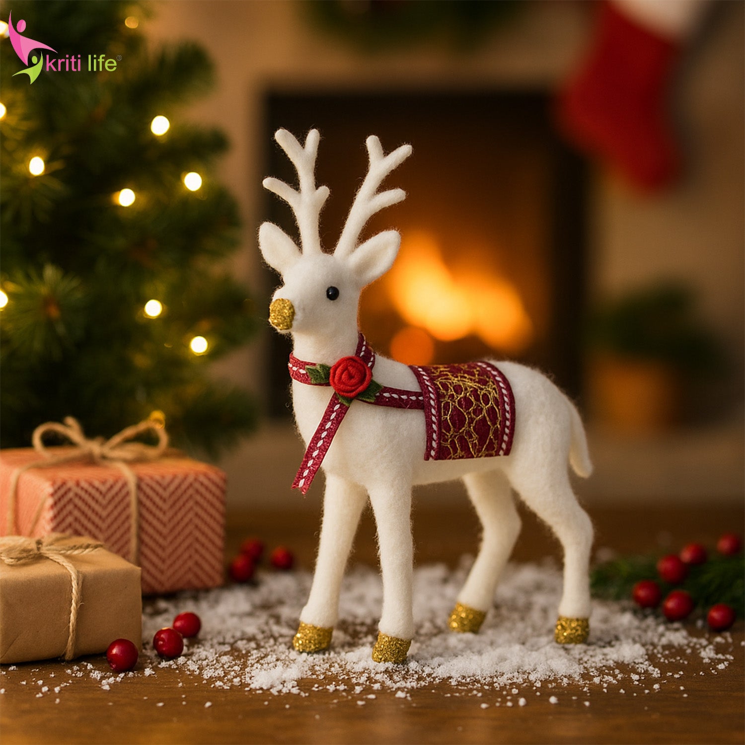 White Felt Reindeer – Elegant Christmas Table Decor - 8 inches