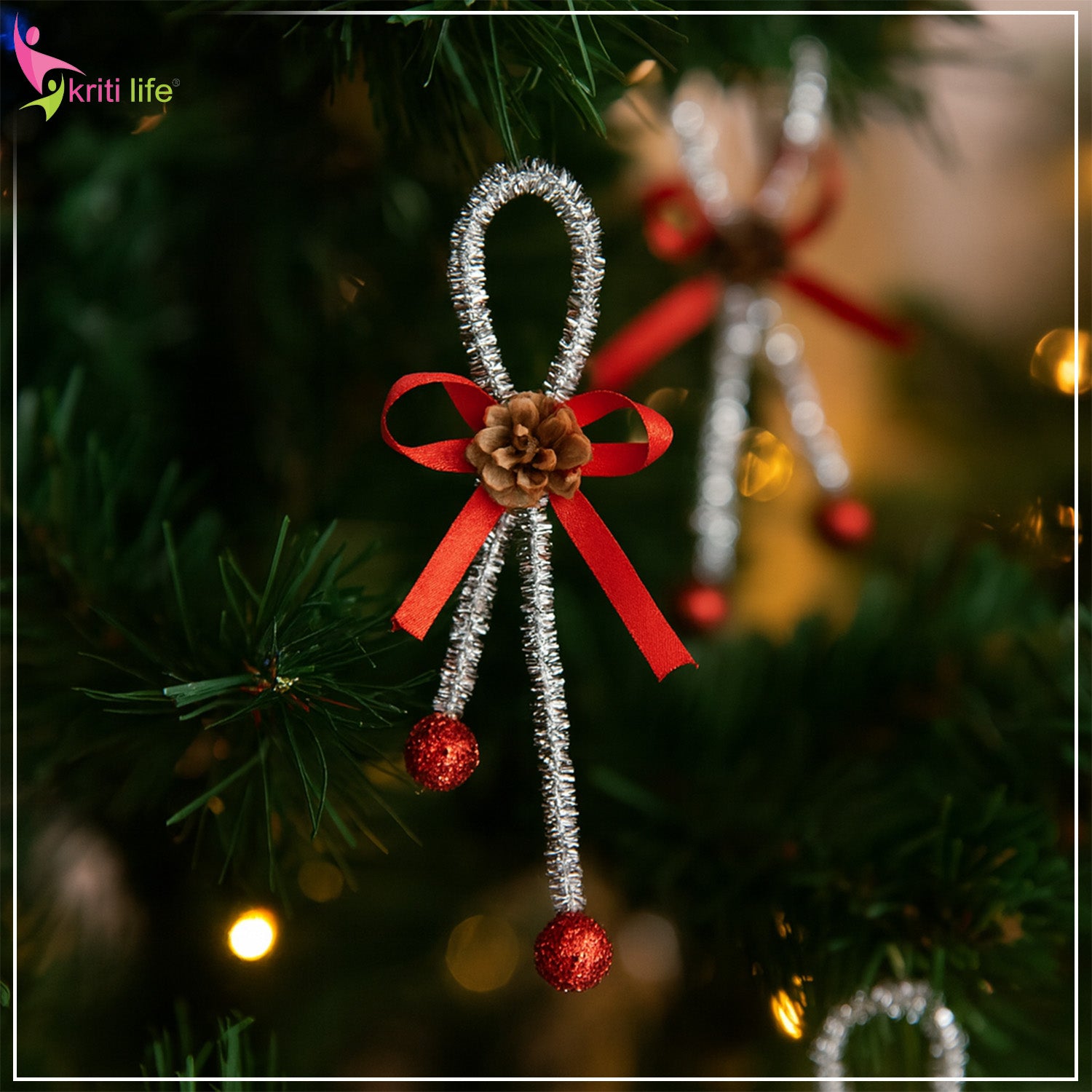 Festive Pinecone Ribbon Christmas Hanging Ornament - 7 inch