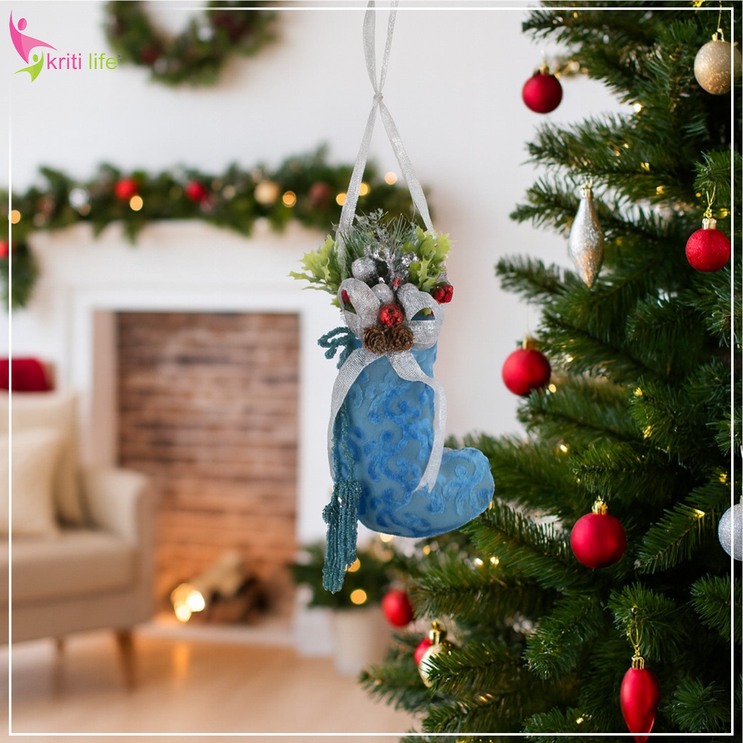 Blue Christmas Stocking Hanging - Decorative