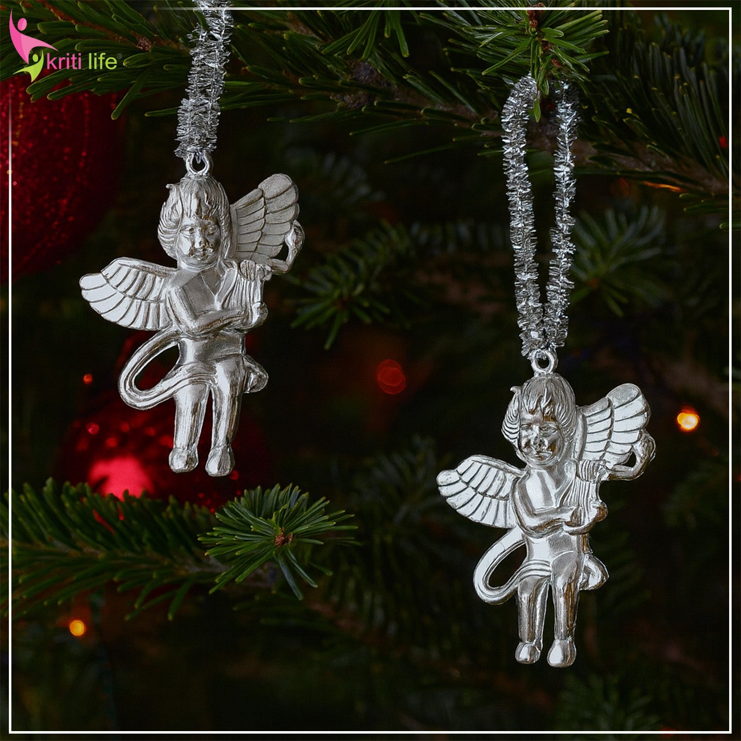 Silver Angel Christmas Hanging Ornaments – Pack of 2 (3 Inches)