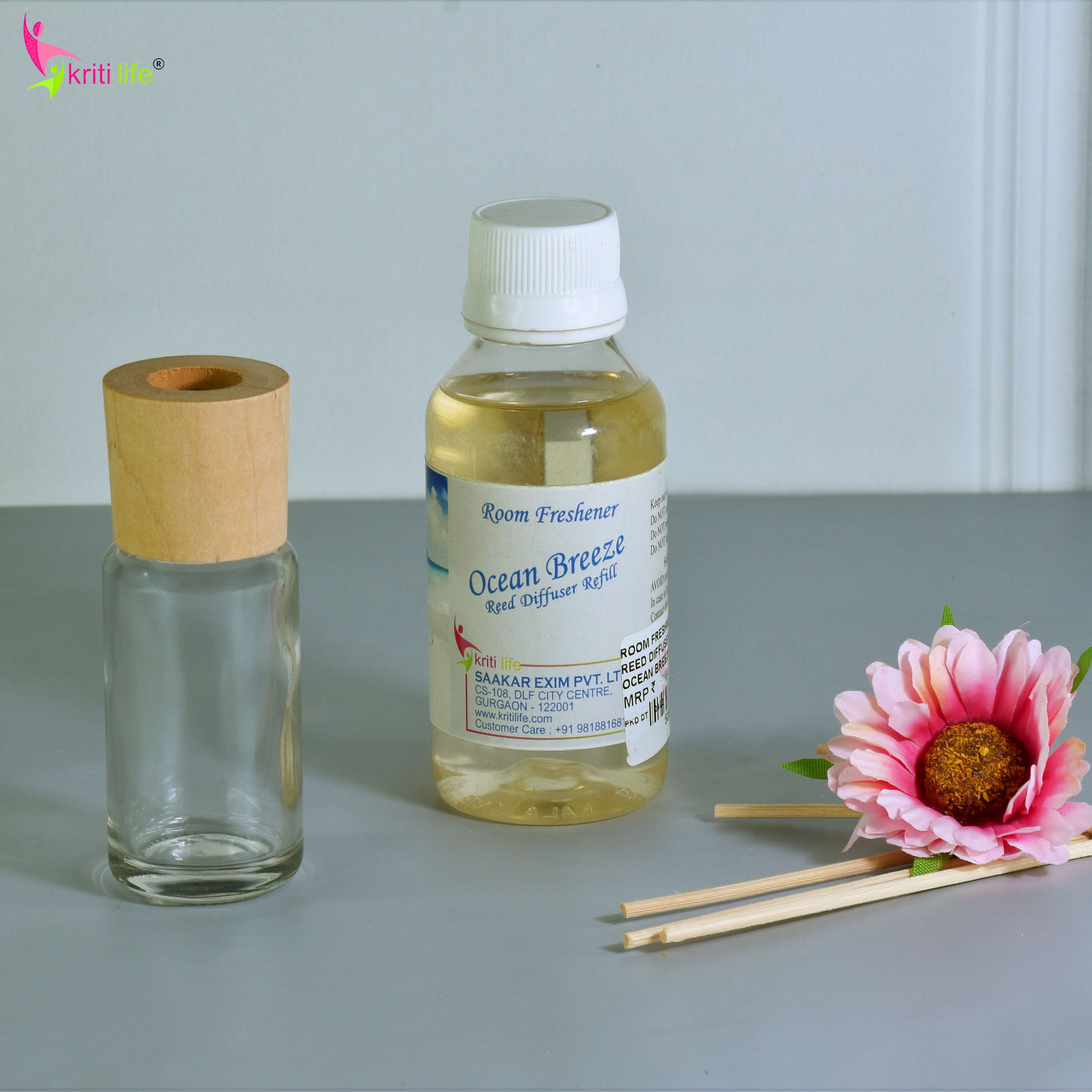 Kriti Life Reed Diffuser Refill - Ocean Breeze 90ML Long-Lasting Room Fragrance