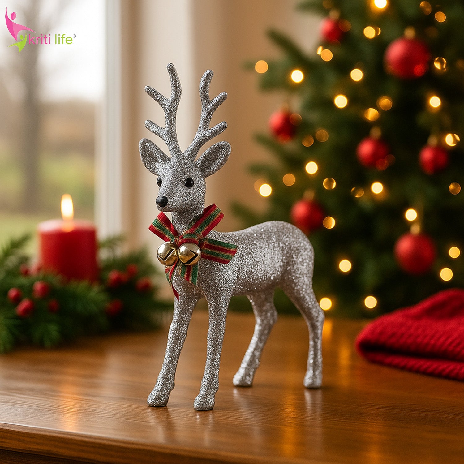 Silver Glitter Standing Reindeer – Christmas Table & Home Décor -  6 inches