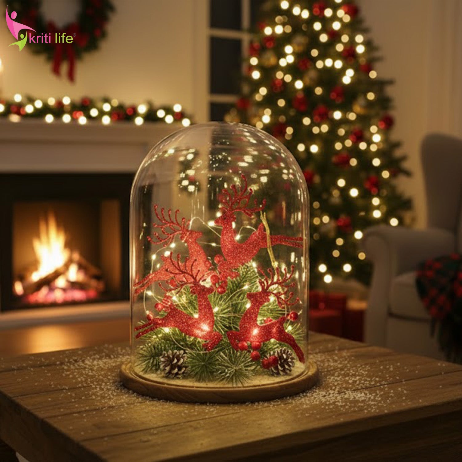 Red Glitter Reindeer Christmas Ornaments – Hanging Décor (Pack of 4)