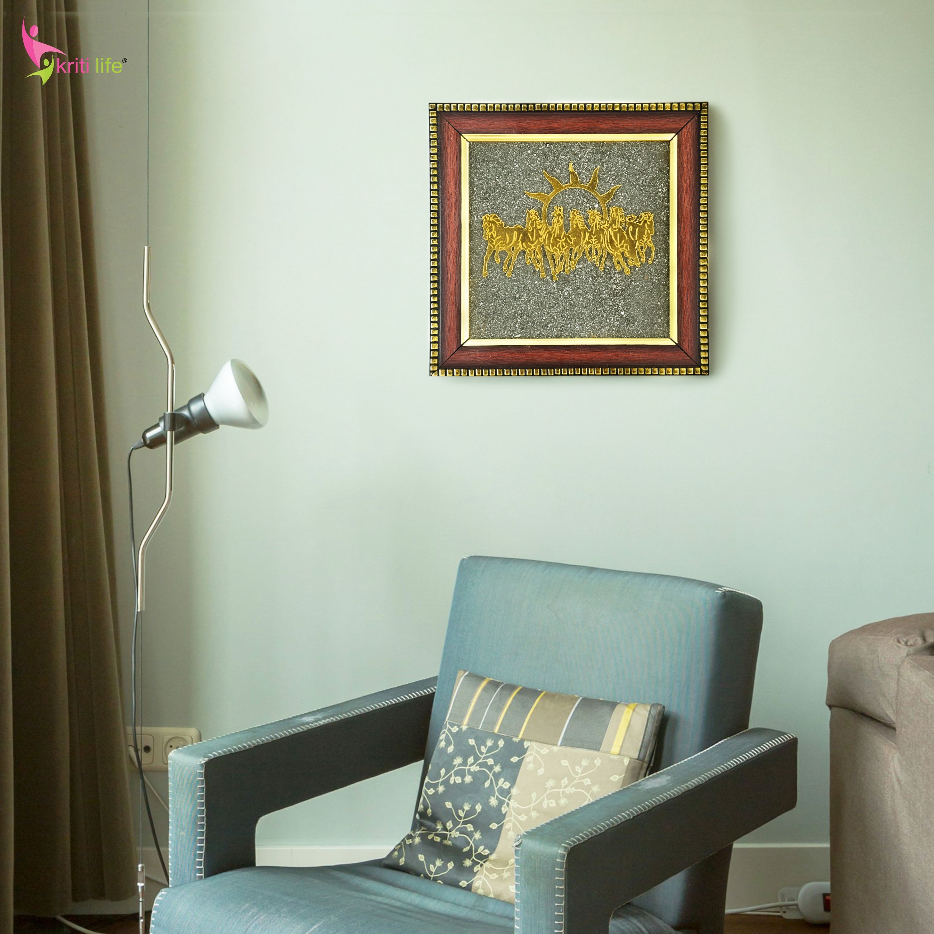 7 Running Horses Raw Pyrite Frame – Wealth, Success & Positive Energy