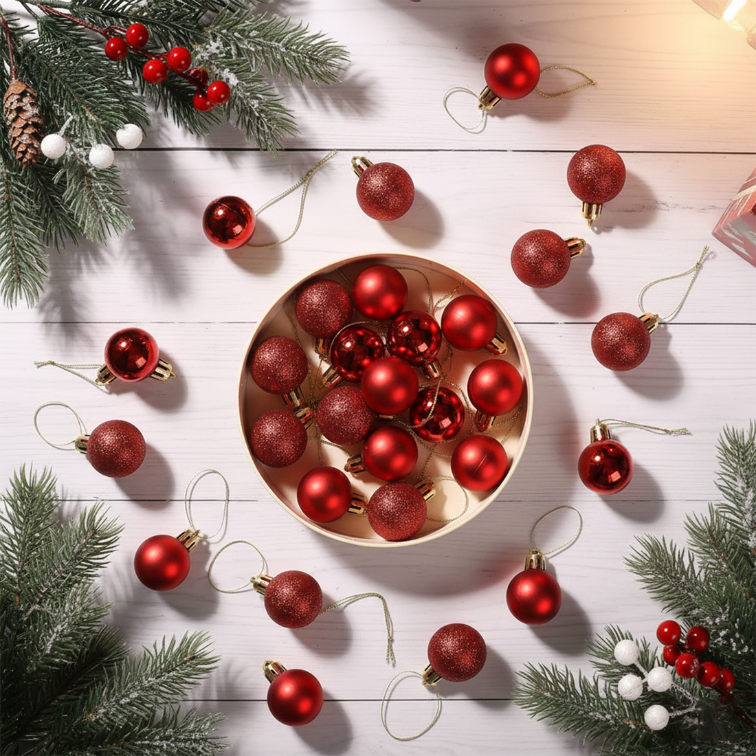 Red Christmas Tree Hanging Balls – Pack of 24 | Matte & Glitter Ornaments