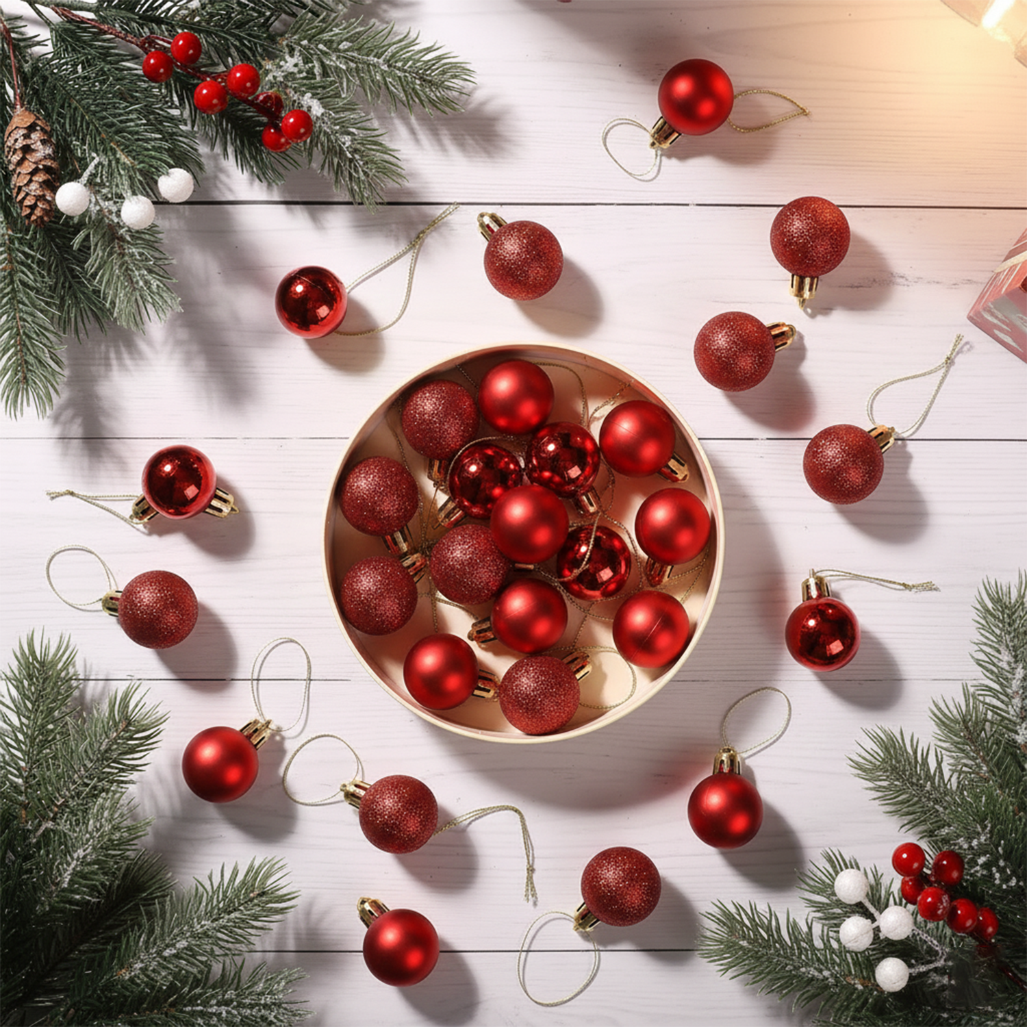 Red Christmas Tree Hanging Balls – Pack of 24 | Matte & Glitter Ornaments