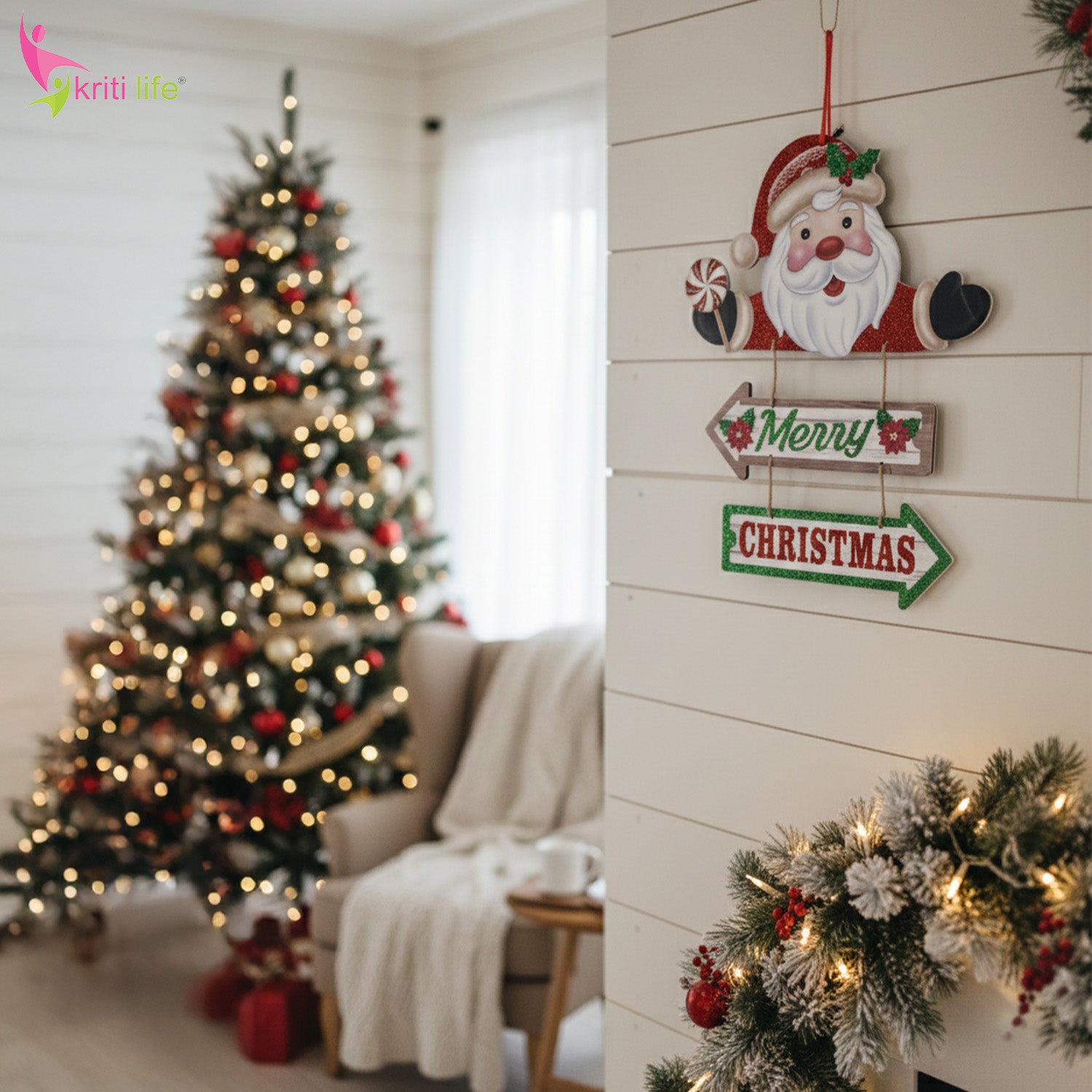 Santa Merry Christmas Hanging Wall Decor – 37cm