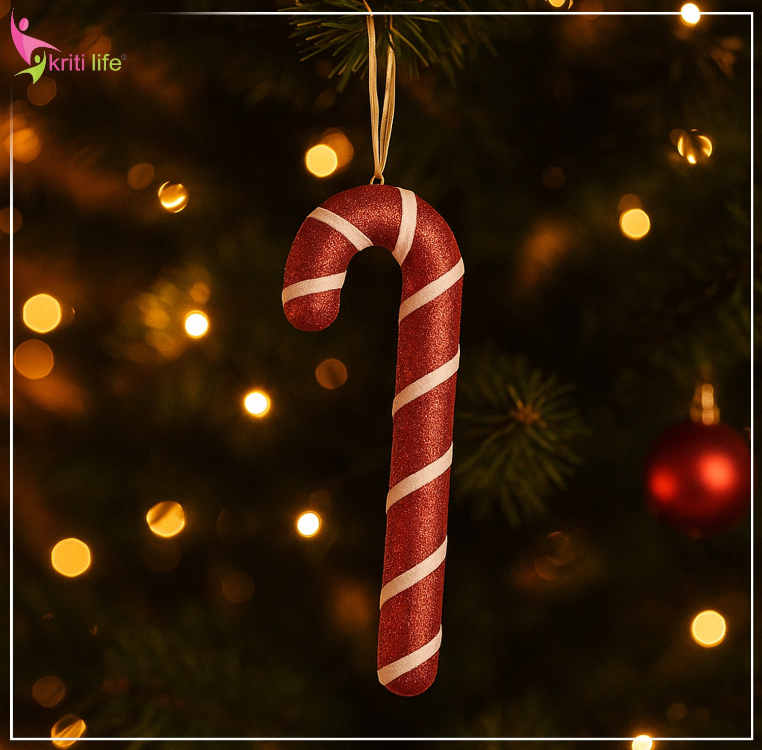 Red & White Candy Cane Christmas Hanging Ornament-10 inches