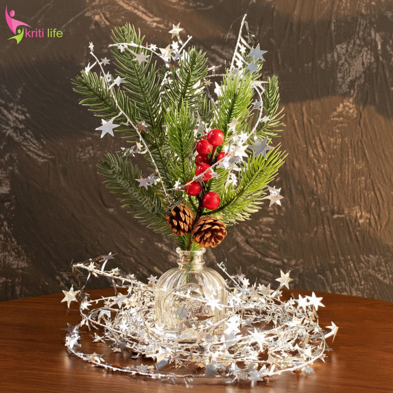 Metallic Star Garland for Christmas Tree & Home Décor – Red / Silver