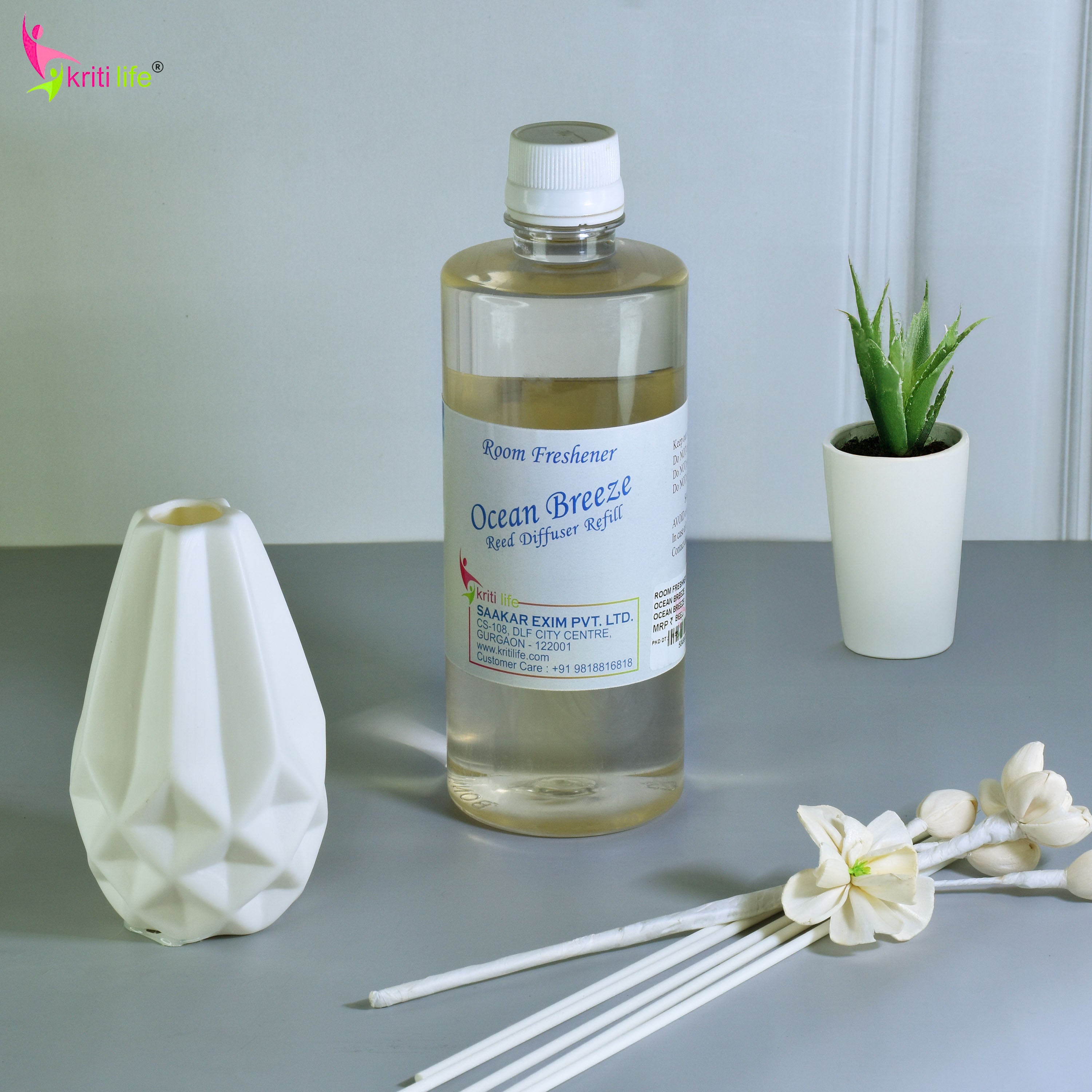 Kriti Life Reed Diffuser Refill - Ocean Breeze 450ML Long-Lasting Room Fragrance
