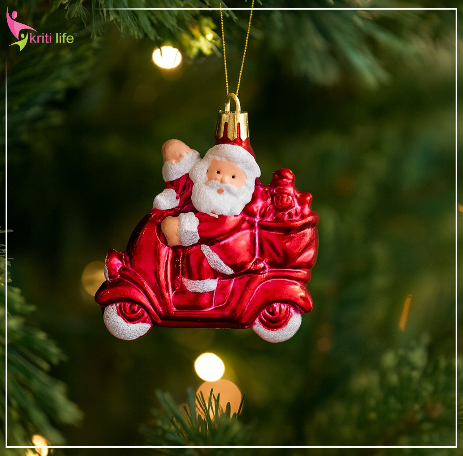 Santa Riding Scooter Christmas Hanging – Set of 2