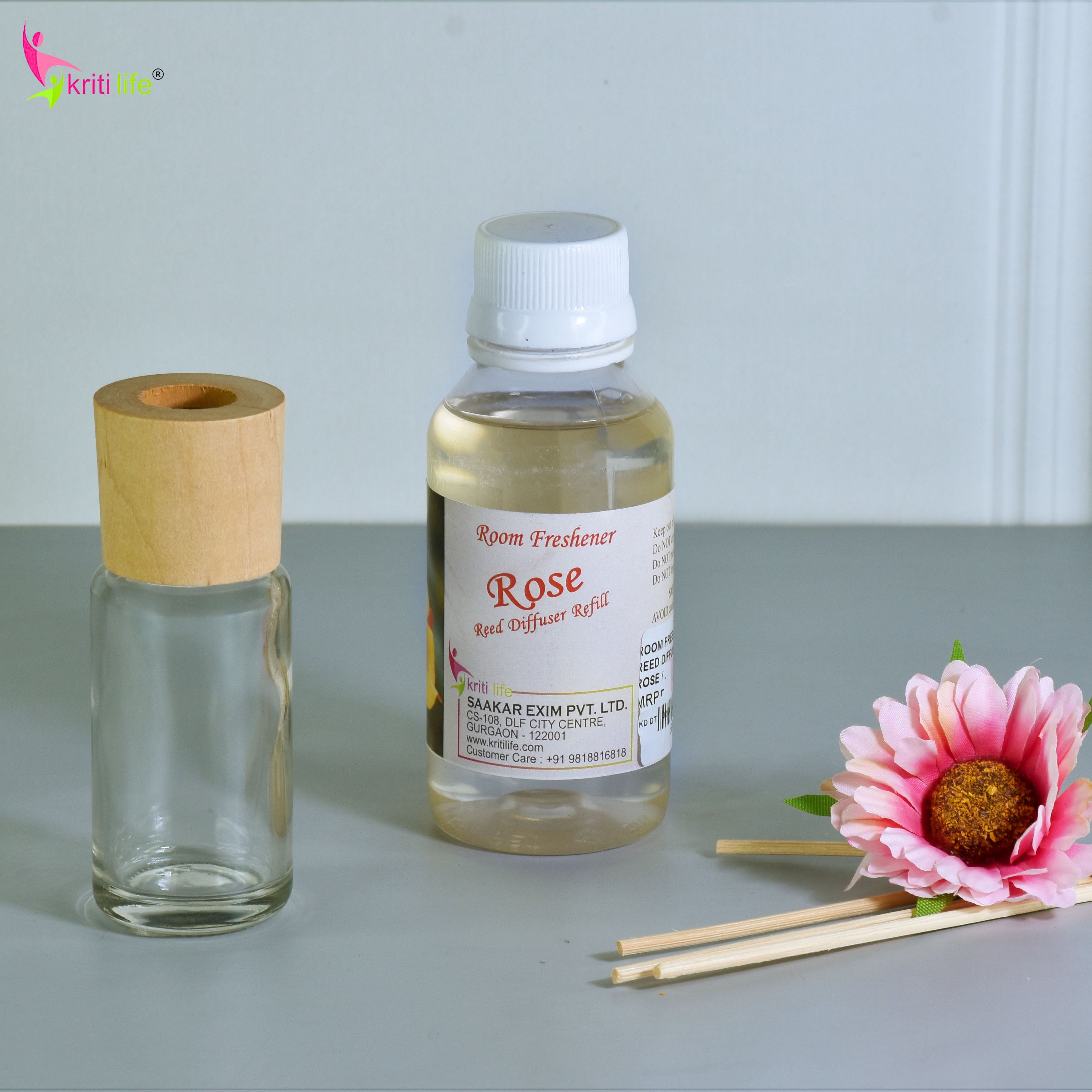 Kriti Life Reed Diffuser Refill - Rose 90ML Long-Lasting Room Fragrance