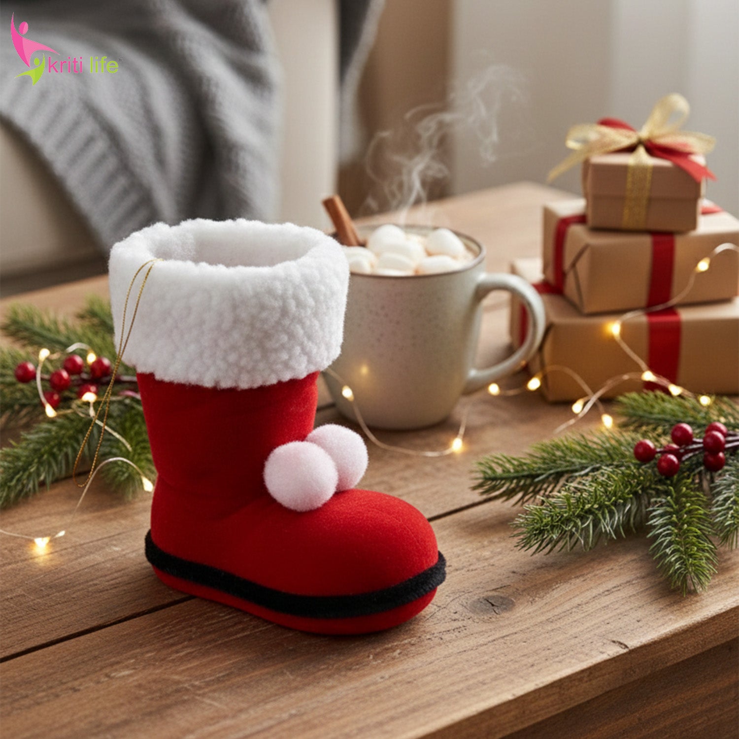 Santa Shoe Christmas Decoration – Red Velvet Plush