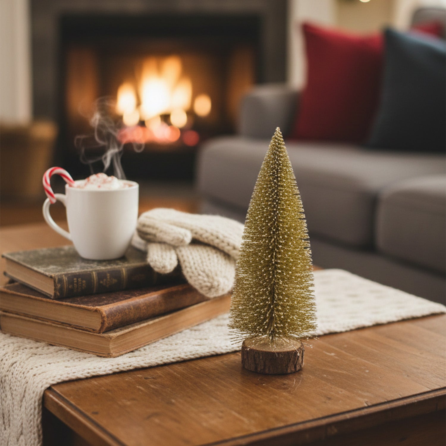 Golden Bottle Brush Christmas Tree – 20 cm | Mini Tabletop Xmas Decor