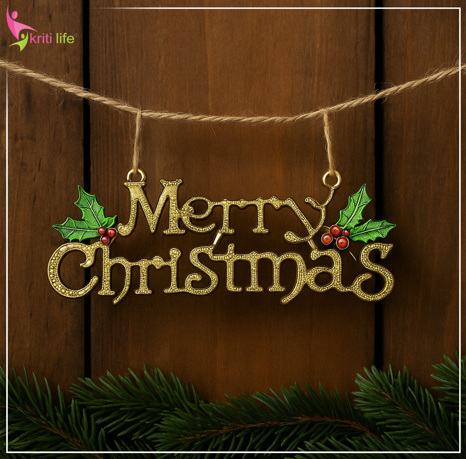 Merry Christmas Hanging Decor – Golden & Festive Wall/Tree Decoration