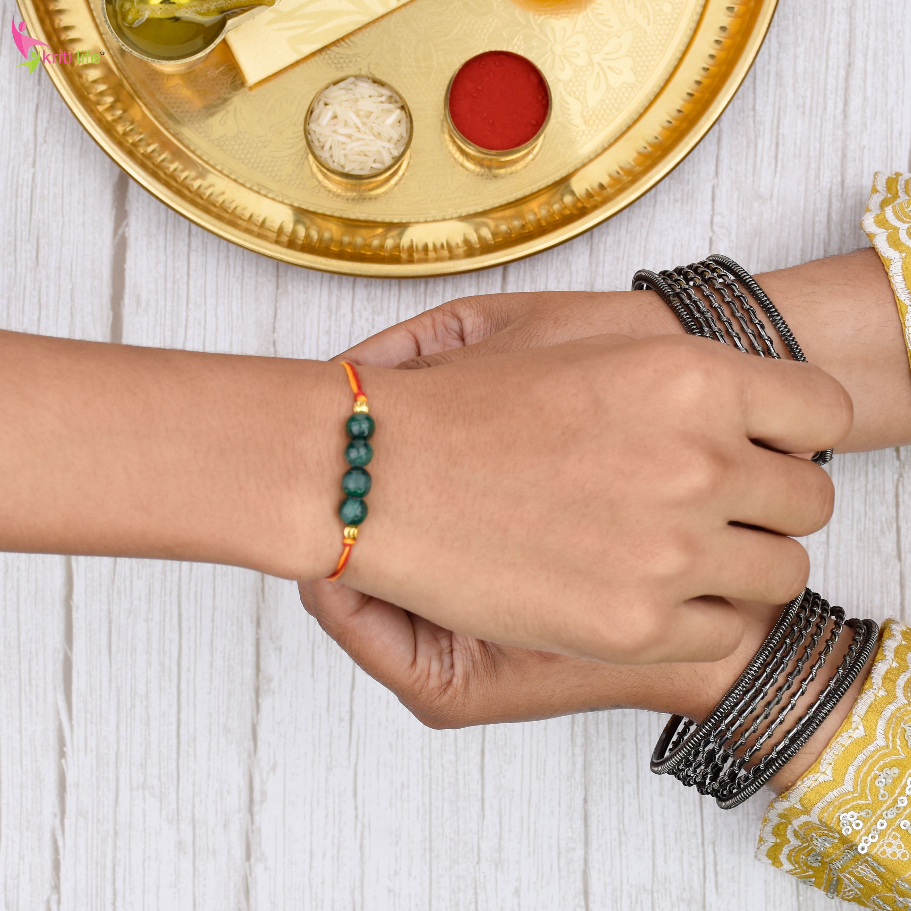 Malachite Gemstone Rakhi | Handmade Natural Stone Rakhi