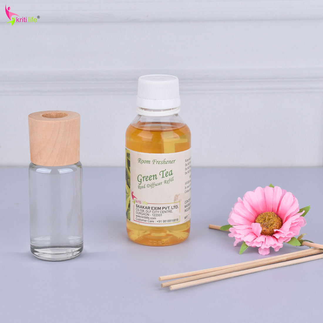 Kriti Life Reed Diffuser Refill - Green Tea 90ML Long-Lasting Room Fragrance