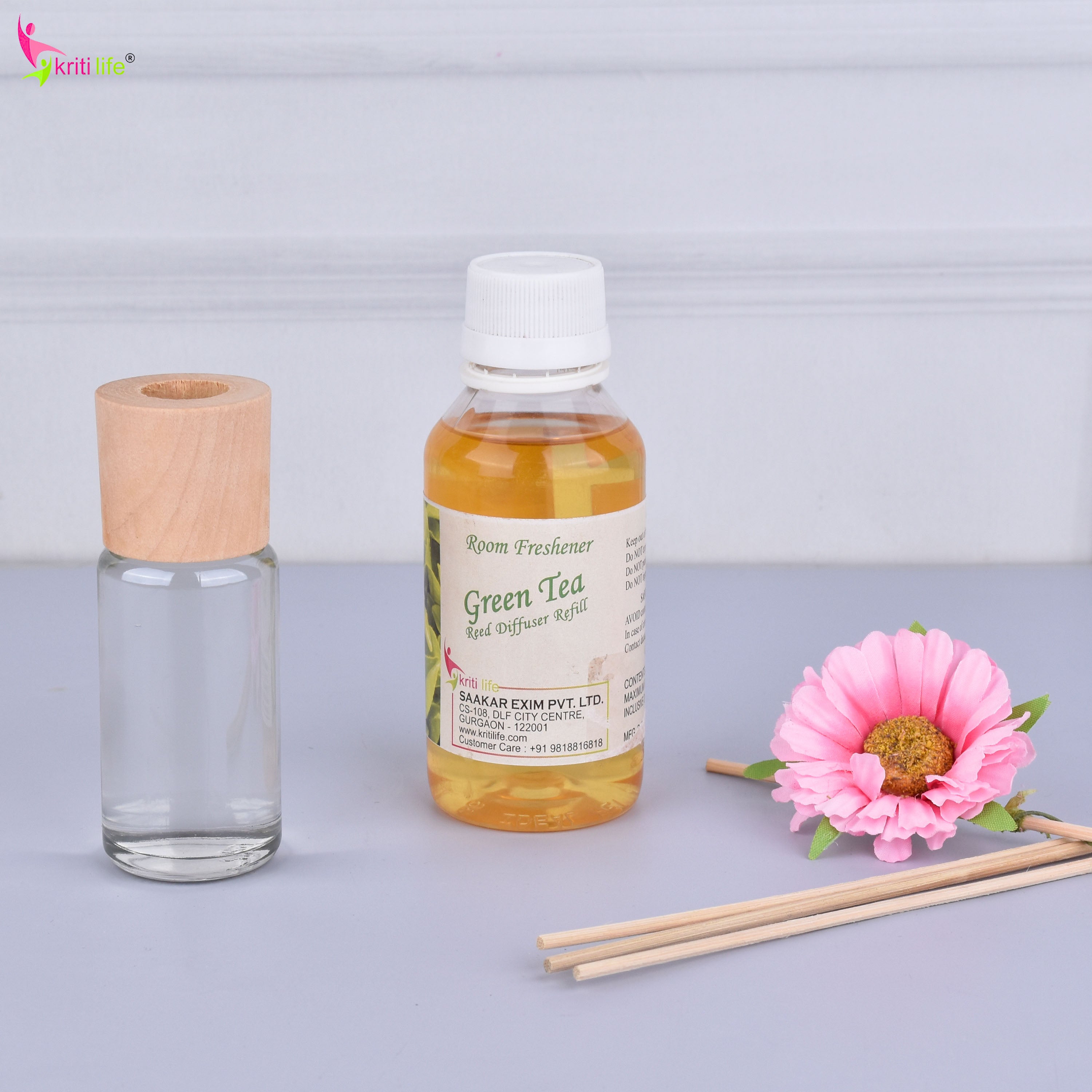 Kriti Life Reed Diffuser Refill - Green Tea 90ML Long-Lasting Room Fragrance