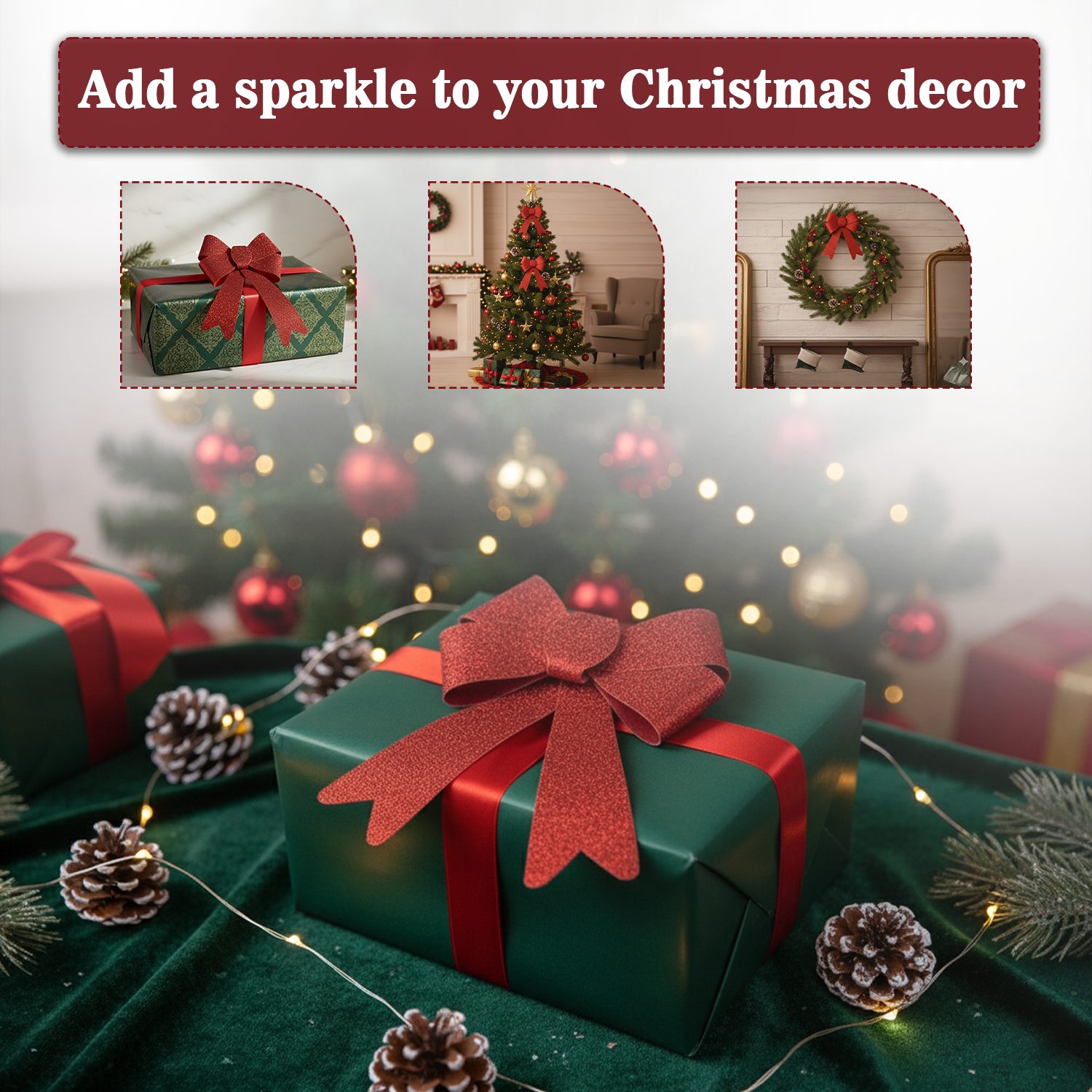 Red Glitter Christmas Bow 17 Cm