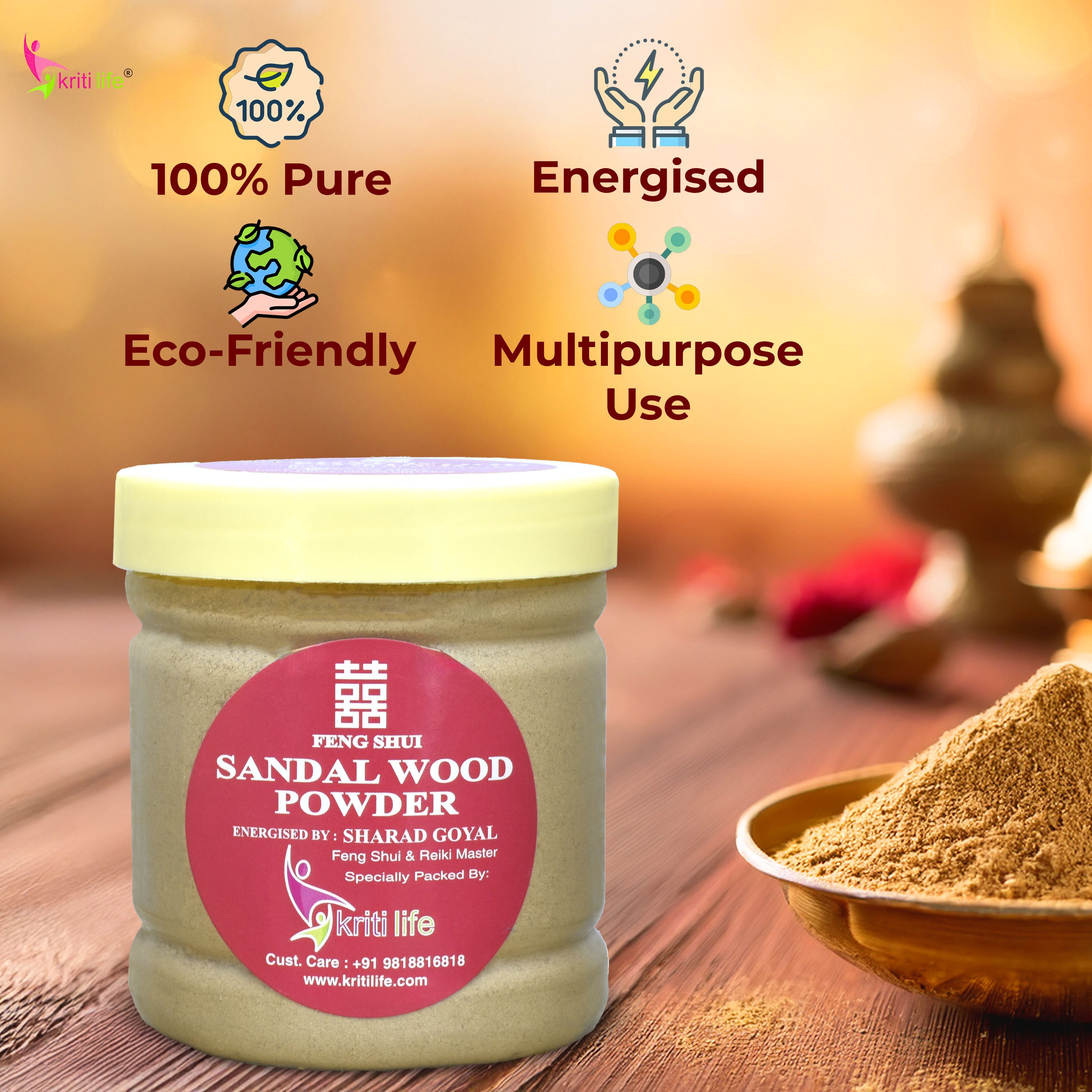 Organic Sandalwood/Chandan Powder 100gm for Puja  - 100% Pure &amp; Natural Fragrance