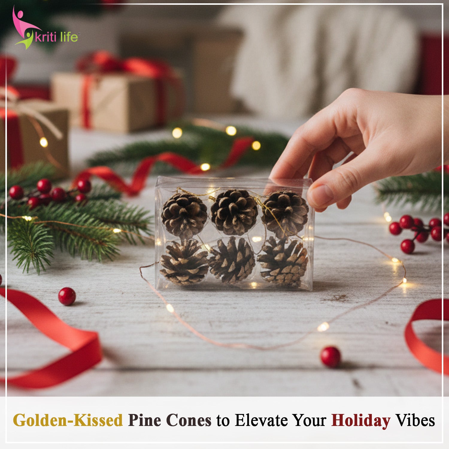 Natural Pine Cone Christmas Hanging Ornaments – Set of 6