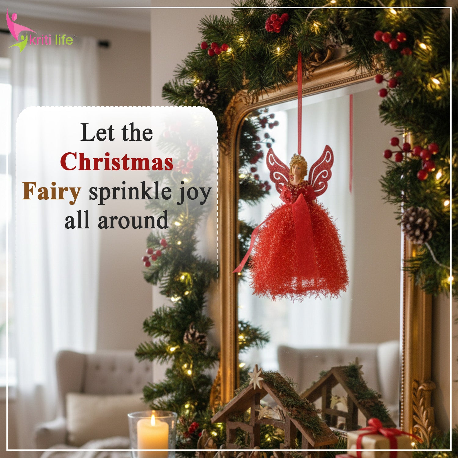 Christmas Fairy Hanging Ornament – Red Angel Decor (20 cm)