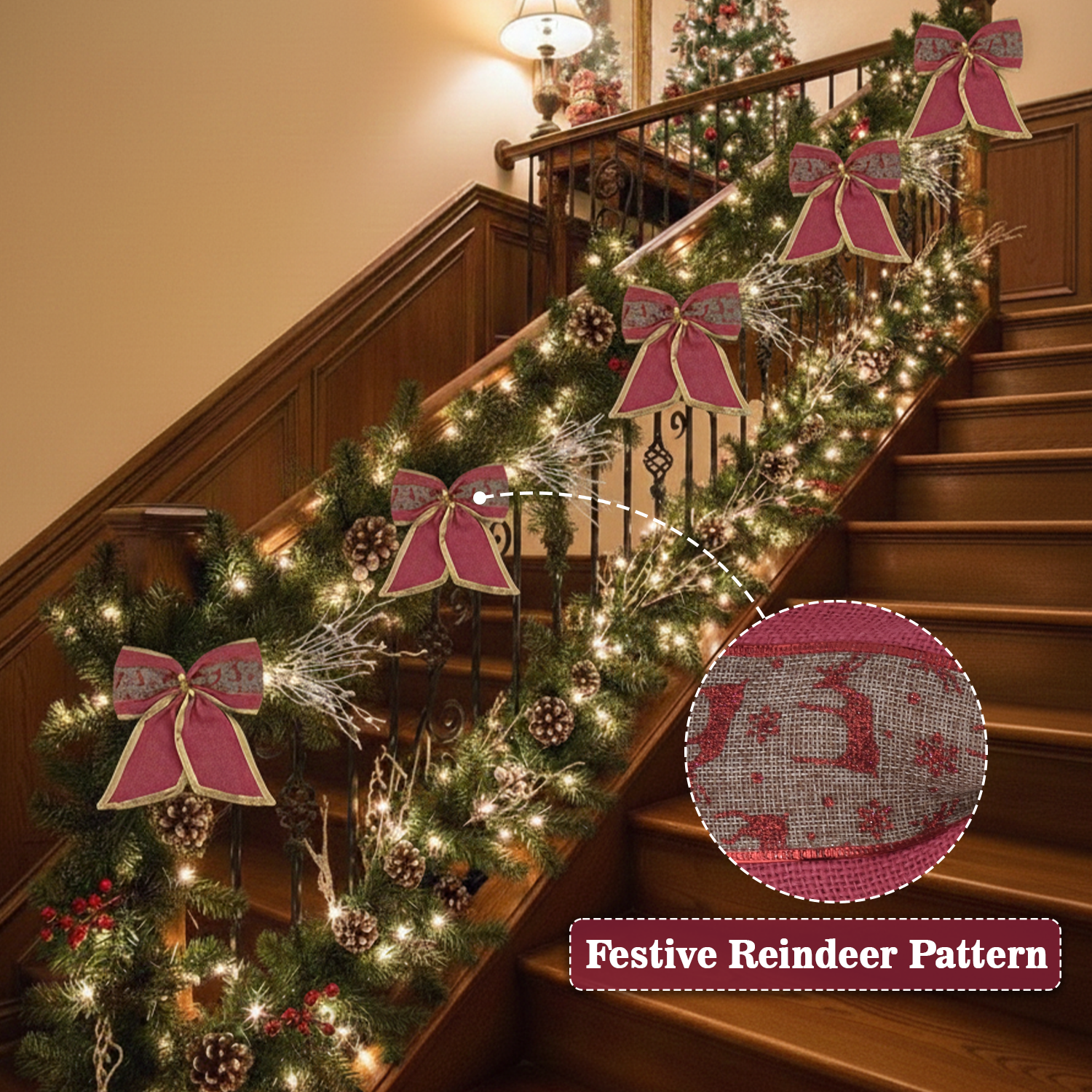 Pink Fabric Christmas Bow 30 Cm