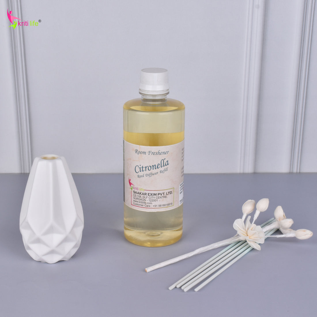 Kriti Life Reed Diffuser Refill - Citronella 450ML Long-Lasting Room Fragrance