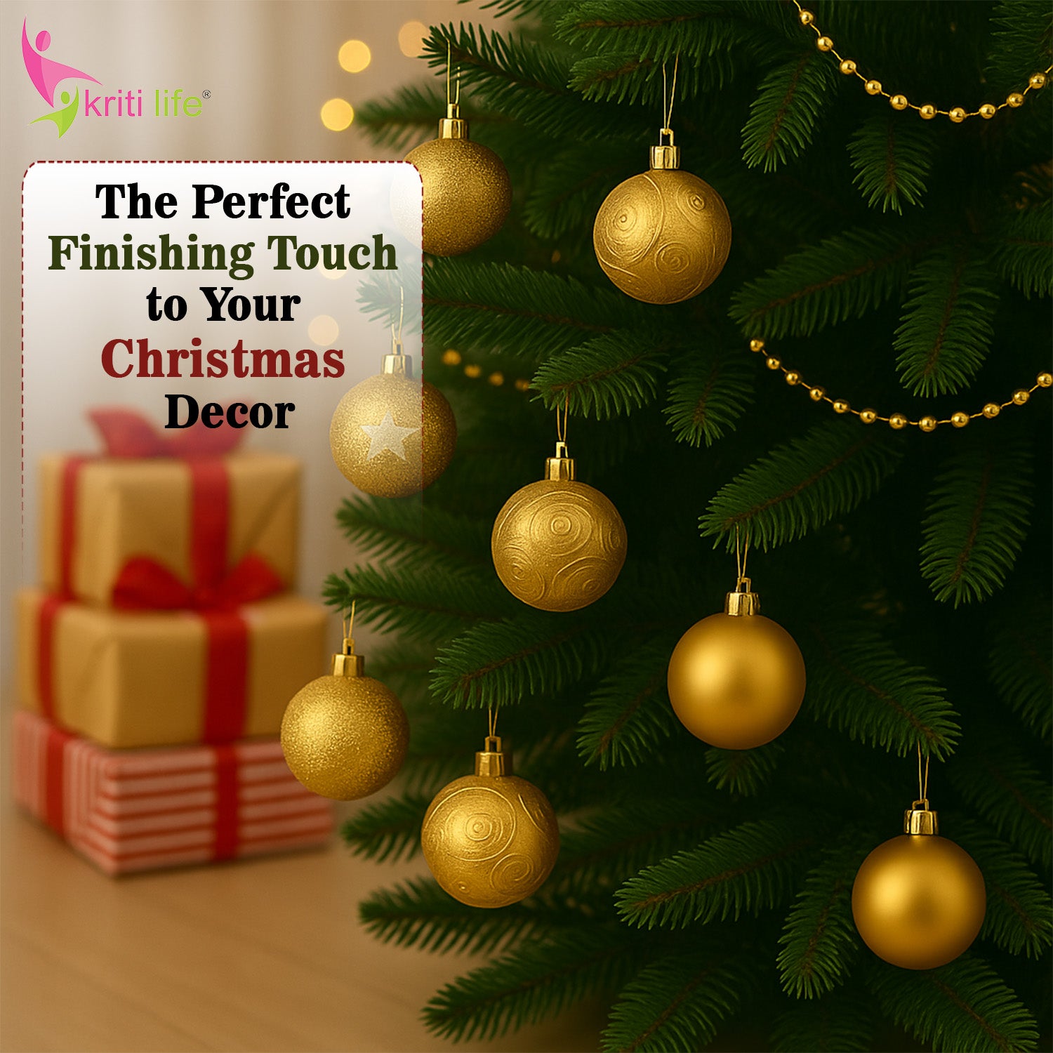 Gold Christmas Tree Hanging Balls – Set of 16 (Beige/Gold)