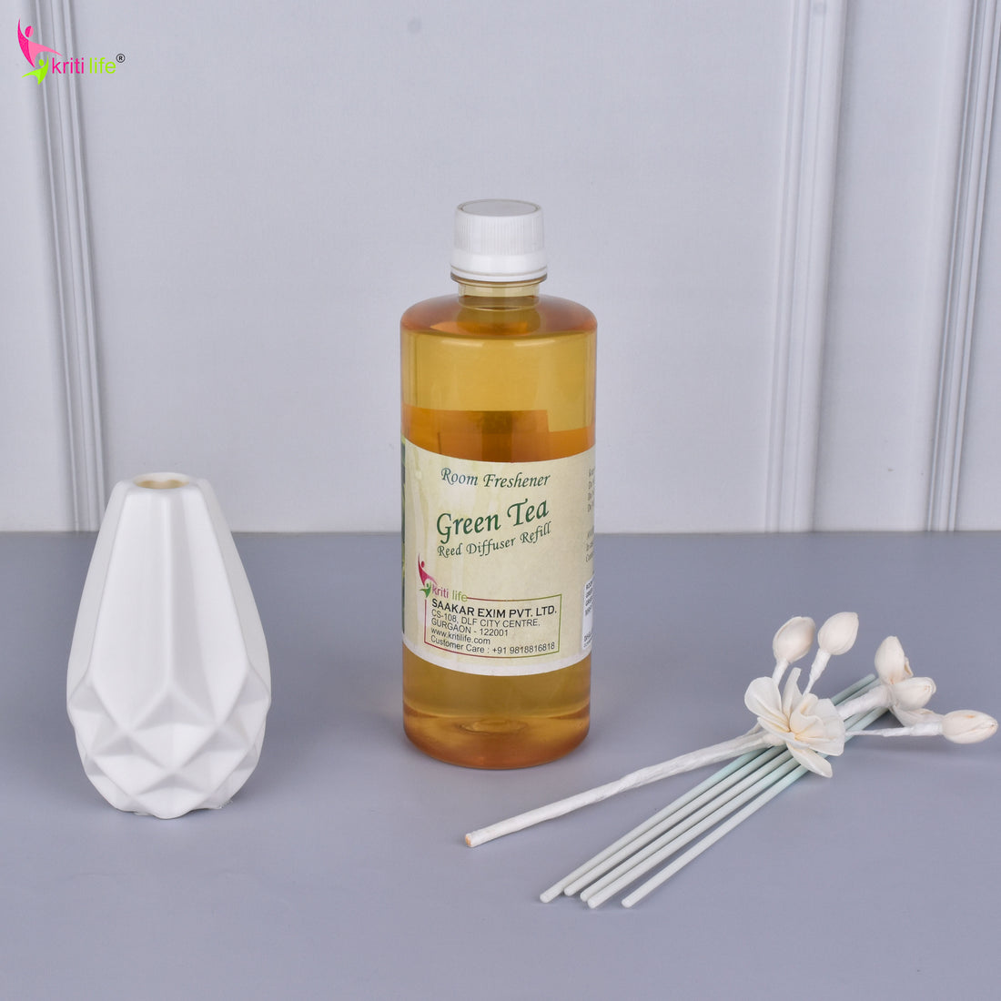 Kriti Life Reed Diffuser Refill - Green Tea 450ML Long-Lasting Room Fragrance