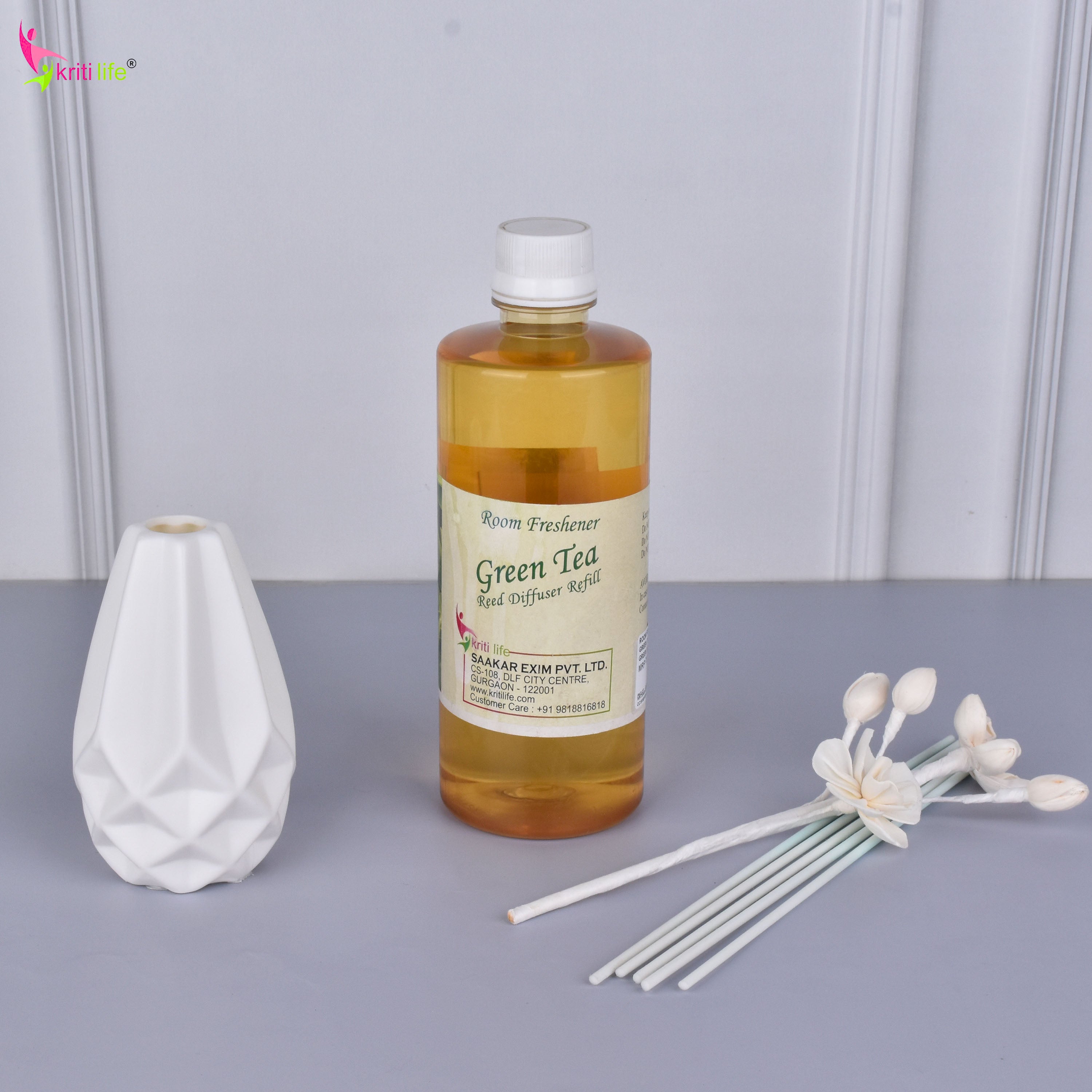 Kriti Life Reed Diffuser Refill - Green Tea 450ML Long-Lasting Room Fragrance