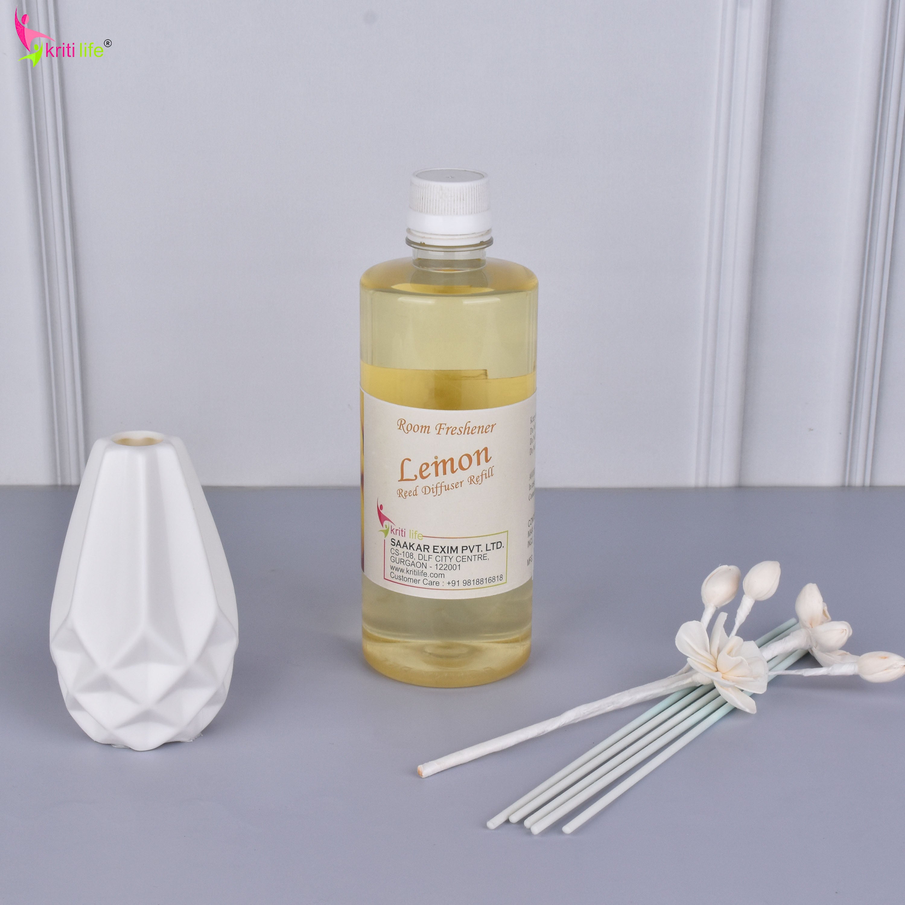 Kriti Life Reed Diffuser Refill - Lemon 450ML Long-Lasting Room Fragrance